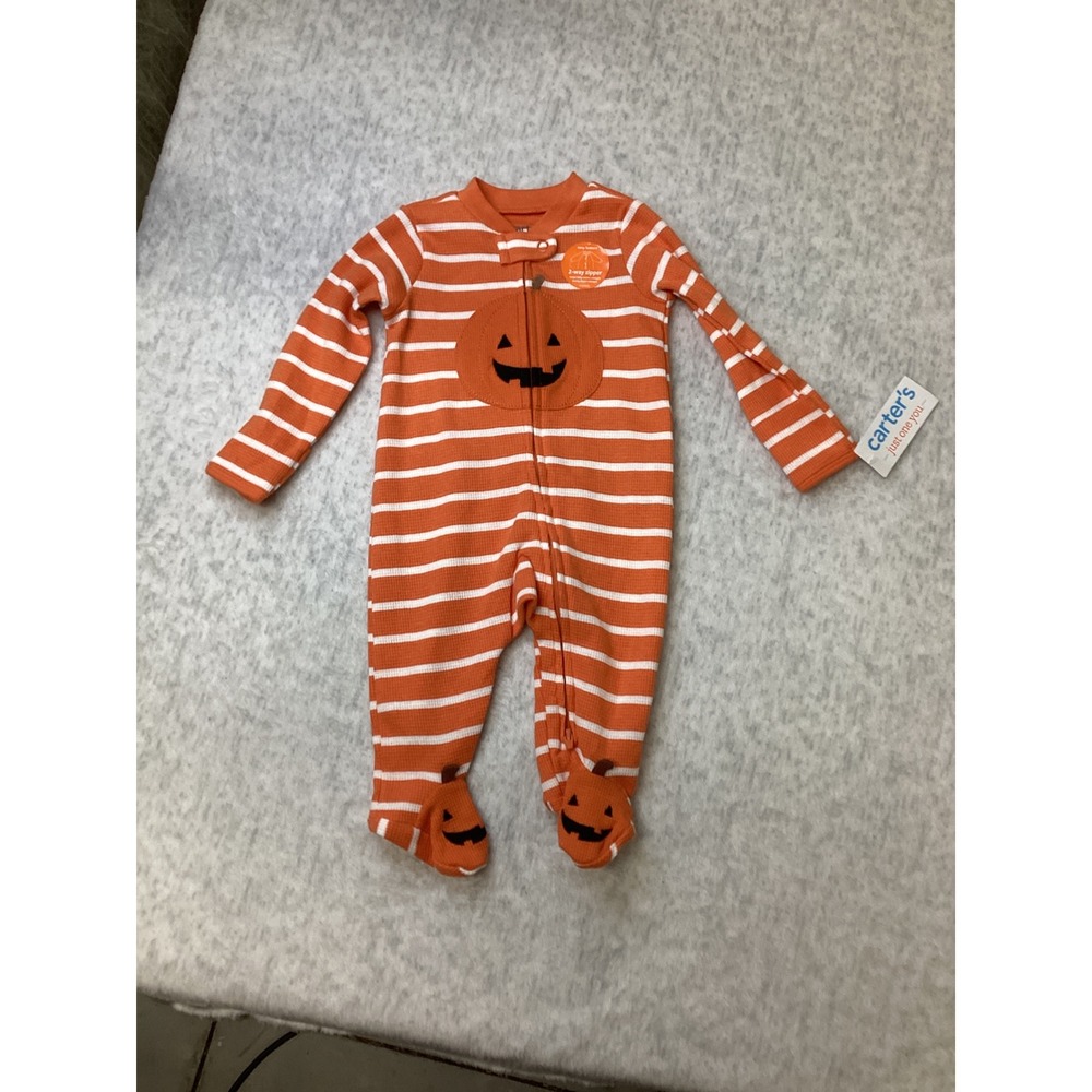 Carters Just One You Orange Pumpkin Striped Waffle Sleep and Play 3M 1T778510